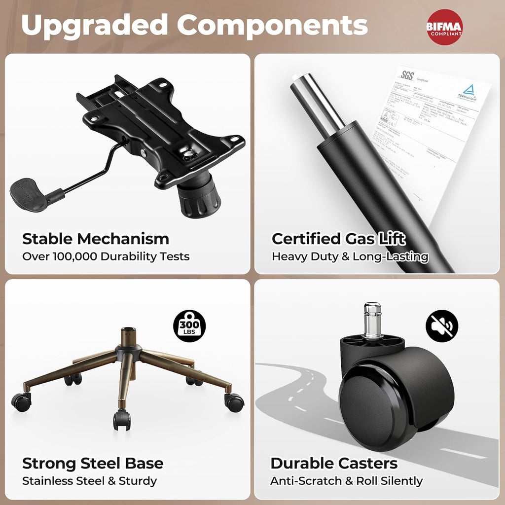 ovios Ergonomic Office Chair, High Back Faux Leather Executive Chairs with Thick Cushion, Comfy Mid-Century Modern Swivel Rolling Computer Armchair (Brown, Suede Leather)