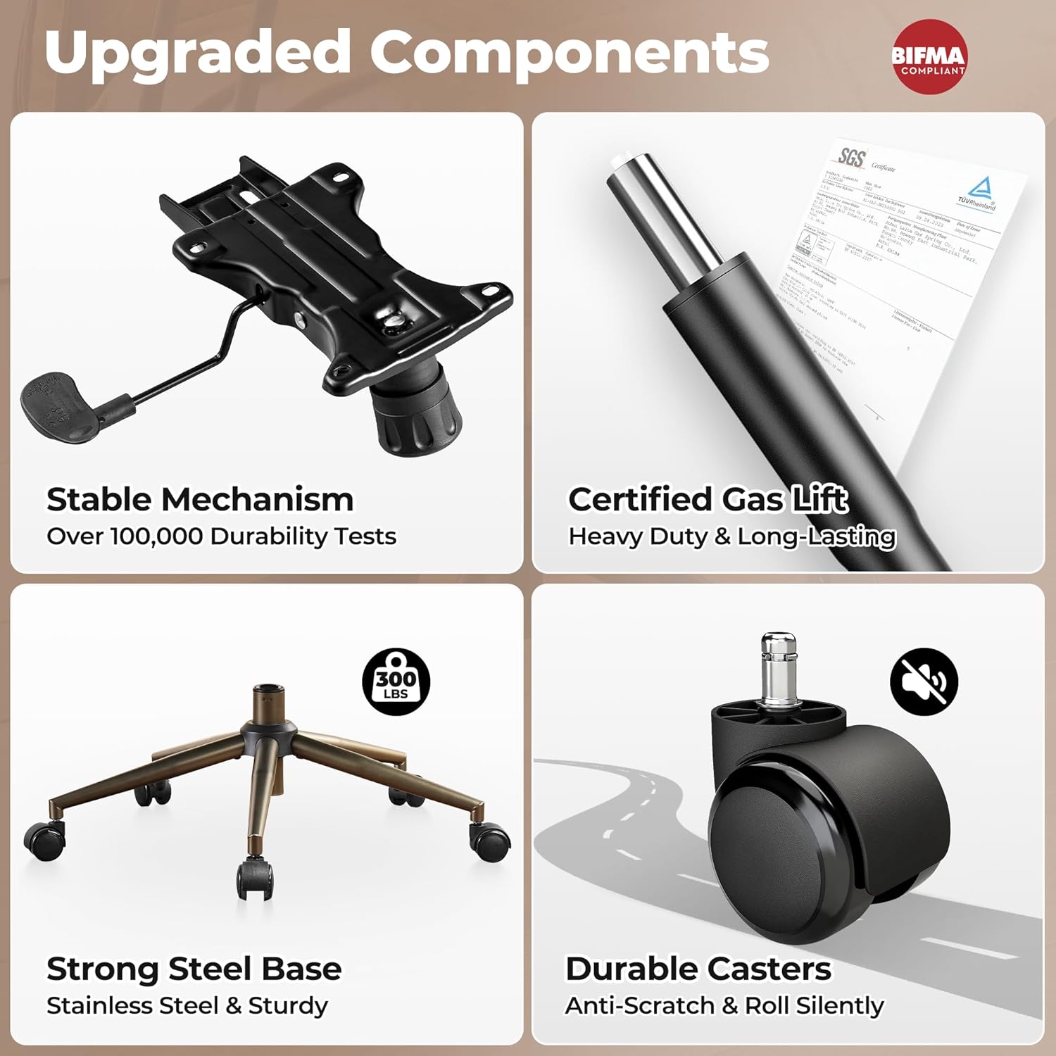 ovios Ergonomic Office Chair, High Back Faux Leather Executive Chairs with Thick Cushion, Comfy Mid-Century Modern Swivel Rolling Computer Armchair (Brown, Suede Leather)