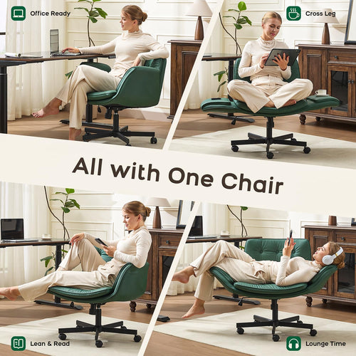 amseatec Criss Cross Chair with Armrests & Wheels, Adjustable Swivel Comfortable Lounge Vanity Chairs, Home Office Desk Chair, Medieval Style, (Christmas Green)