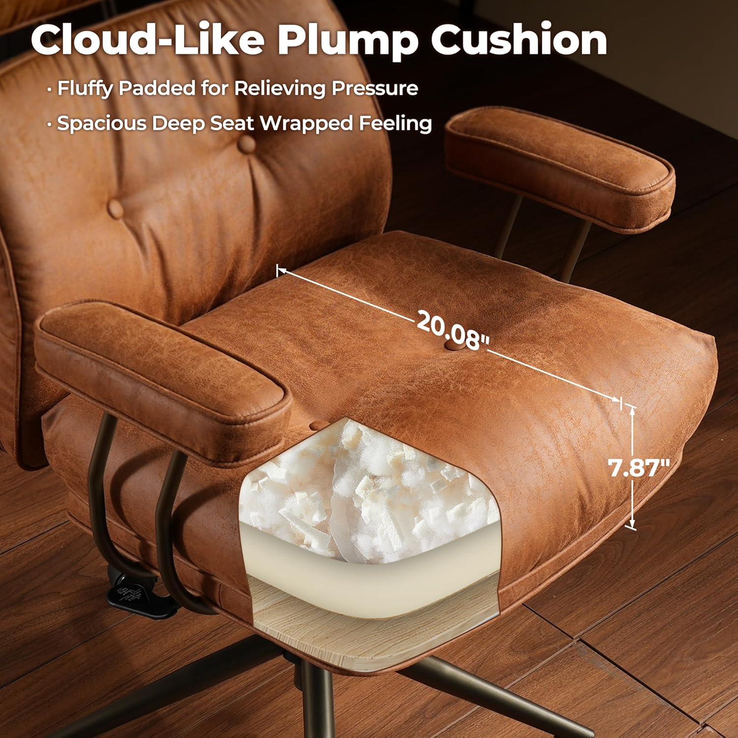 ovios Ergonomic Office Chair, High Back Faux Leather Executive Chairs with Thick Cushion, Comfy Mid-Century Modern Swivel Rolling Computer Armchair (Brown, Suede Leather)