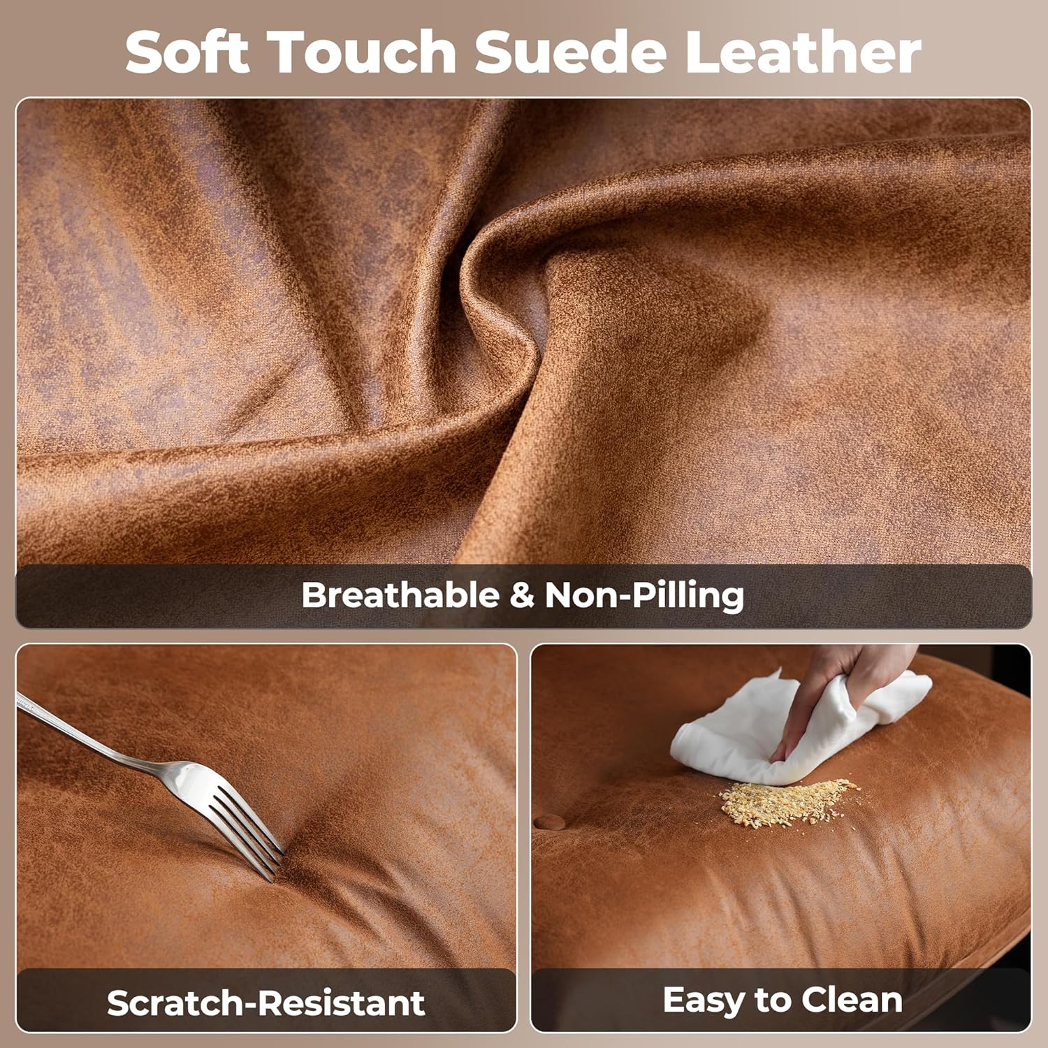 ovios Ergonomic Office Chair, High Back Faux Leather Executive Chairs with Thick Cushion, Comfy Mid-Century Modern Swivel Rolling Computer Armchair (Brown, Suede Leather)